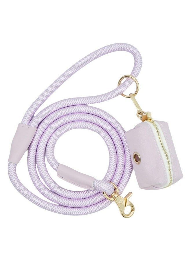 مقود كلب من النايلون بطول 5 أقدام مع حامل لأكياس الفضلات، مقود كلب قوي التحمل، مقود حبل بمقبض ناعم لجميع السلالات (أرجواني فاتح، 5 أقدام × 10 مم) - Image 1