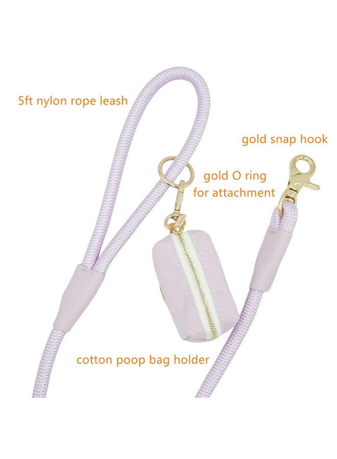 مقود كلب من النايلون بطول 5 أقدام مع حامل لأكياس الفضلات، مقود كلب قوي التحمل، مقود حبل بمقبض ناعم لجميع السلالات (أرجواني فاتح، 5 أقدام × 10 مم) - Image 3