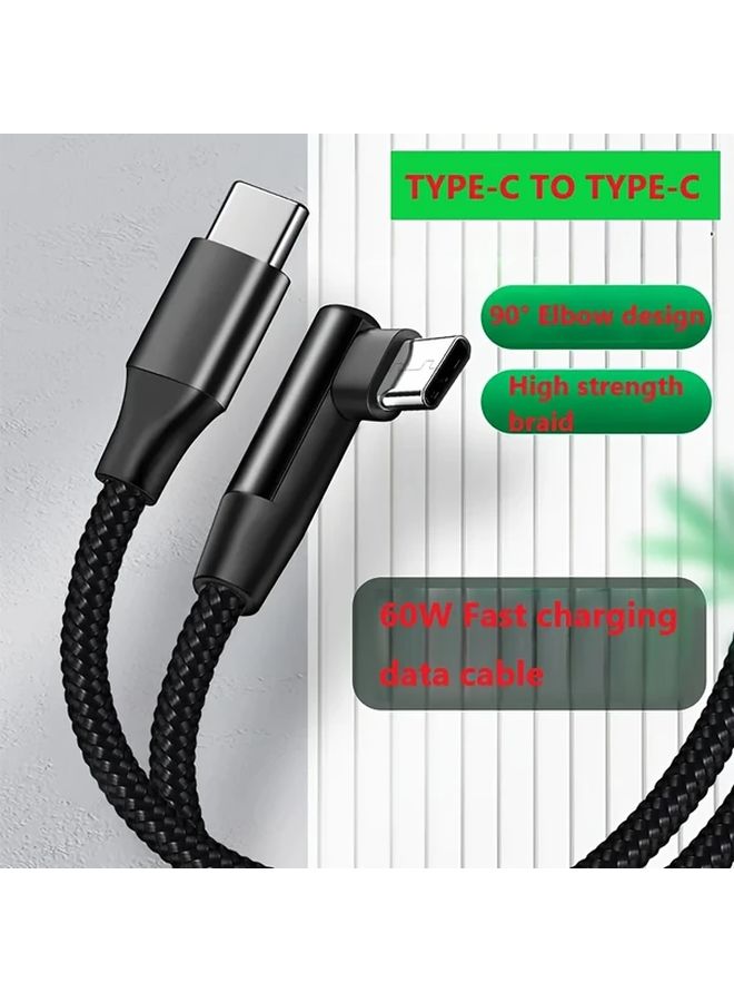 كابل نوع C سريع الشحن بقدرة 60 واط بزاوية 90 درجة مضفر من النايلون بطول 50 سم من USB C ذكر إلى ذكر - Image 1