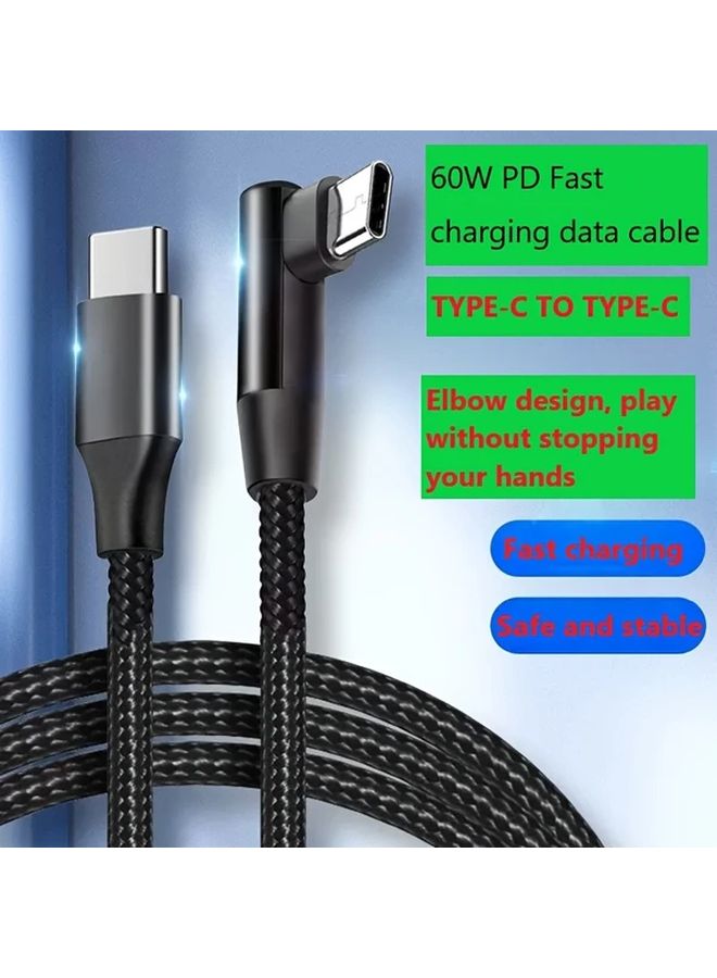 كابل نوع C سريع الشحن بقدرة 60 واط بزاوية 90 درجة مضفر من النايلون بطول 50 سم من USB C ذكر إلى ذكر - Image 4