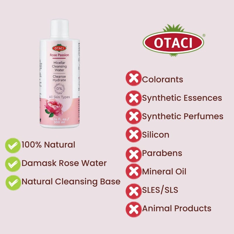 OTACI Rose Passion Micellar Cleansing Water, Face Cleansing Makeup Skin Remover Wash Rosewater Hydrating Moisturizer - Image 3