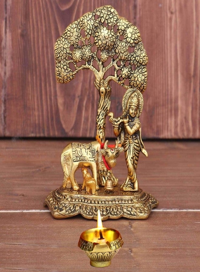 CHHARIYA CRAFTS مجموعة كريشنا المعدنية مع ديا أيدول (1 قطعة عرض كريشنا مورتي، 1 ديا، حزمة تشاوال رولي، 1 لومبا راخي لبهابي، 3 راخي مصمم لأخ بهايا) - Image 4