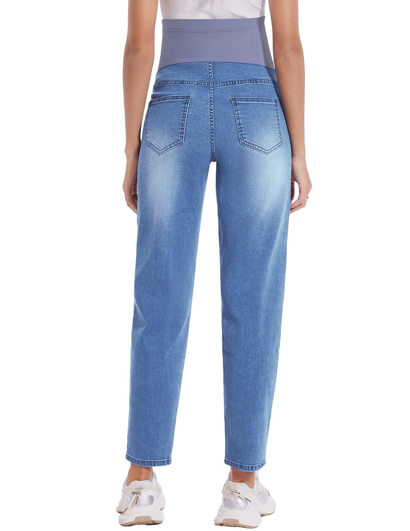 POSHGLAM Women's Maternity Jeans Over Belly Comfy Stretch 28'' Boyfriend Jeans Loose Pregnancy Pants(Blue, Large) - Image 5