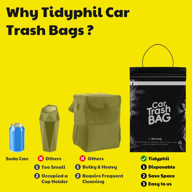 Tidyphil 50 Bags Tidyphil Hanging Car Trash Bags Disposable, Leak-proof, Odor Seal. 2 Gallon Car Garbage Bags. Alternative to Car Trash Can, Easy Stick-On Car Garbage Can for Car,SUV, Truck, Vehicle, Stroller. - Image 3