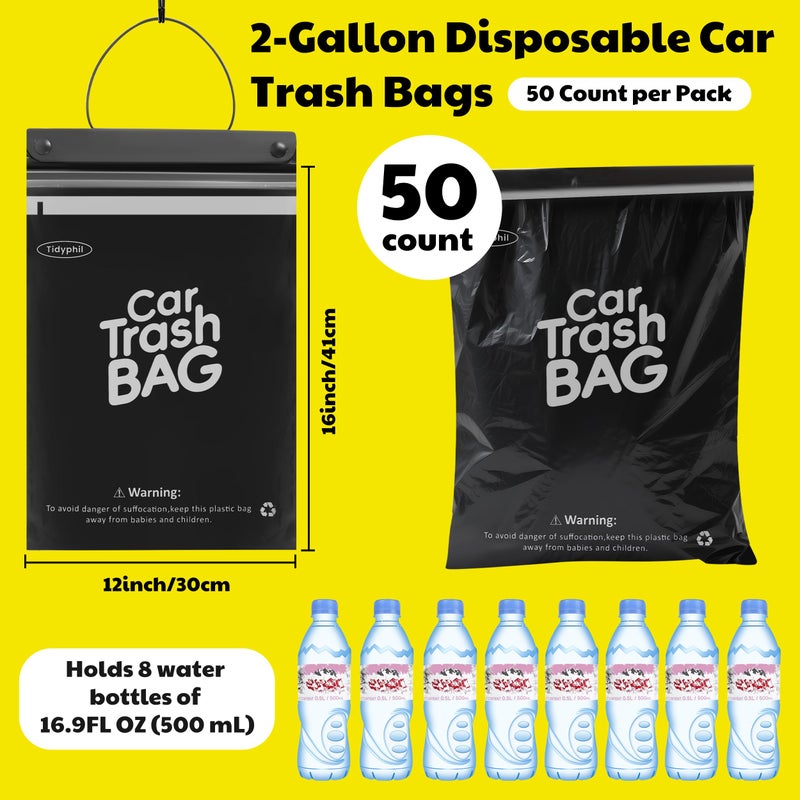 Tidyphil 50 Bags Tidyphil Hanging Car Trash Bags Disposable, Leak-proof, Odor Seal. 2 Gallon Car Garbage Bags. Alternative to Car Trash Can, Easy Stick-On Car Garbage Can for Car,SUV, Truck, Vehicle, Stroller. - Image 2
