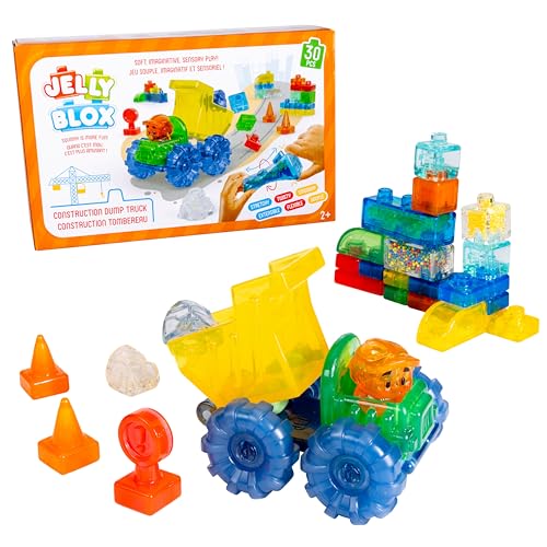 Jelly Blox Construction Dump Truck Set 30 Pieces Toddler Preschool Building Blocks Kids Can Squeeze Stretch Squish MESH ACCREDITED Safety Tested OuchFree Sensory Play Toy Ages 2 - Image 1
