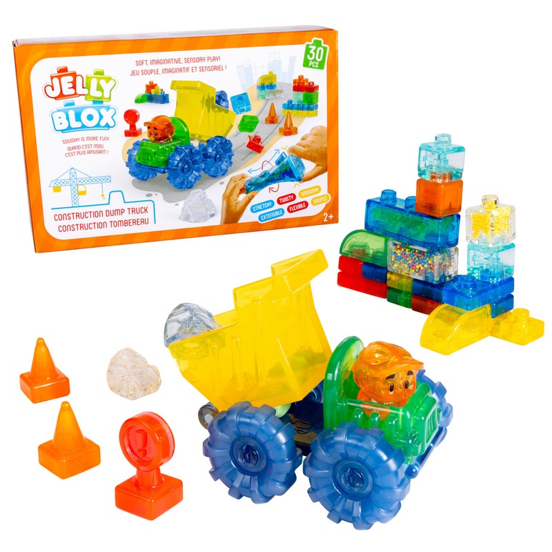 Jelly Blox Construction Dump Truck Set 30 Pieces Toddler Preschool Building Blocks Kids Can Squeeze Stretch Squish MESH ACCREDITED Safety Tested OuchFree Sensory Play Toy Ages 2 - Image 3