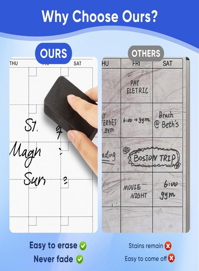 VUSIGN Dry Erase Calendar Whiteboard for Wall, 17'' x13'' Magnetic Whiteboard Cork Board Combo, Small Monthly White Board with Marker, Eraser & Push Pins in Home Office Kitchen School Planner - Image 4
