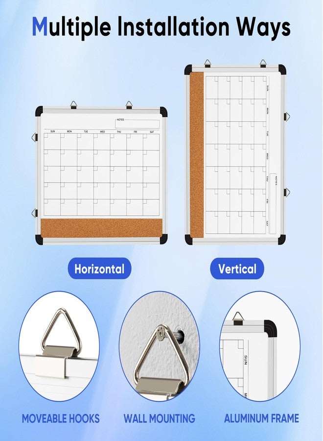 VUSIGN Dry Erase Calendar Whiteboard for Wall, 17'' x13'' Magnetic Whiteboard Cork Board Combo, Small Monthly White Board with Marker, Eraser & Push Pins in Home Office Kitchen School Planner - Image 5