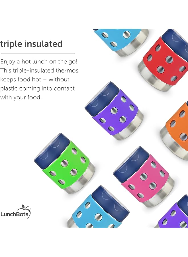 LunchBots Thermal 8 Oz Triple Insulated Food Container   Hot 6 Hours Or Cold 12 Hours   Leak Proof Thermos Soup Jar   All Stainless Interior   Navy Lid   Purple Dots - Image 2
