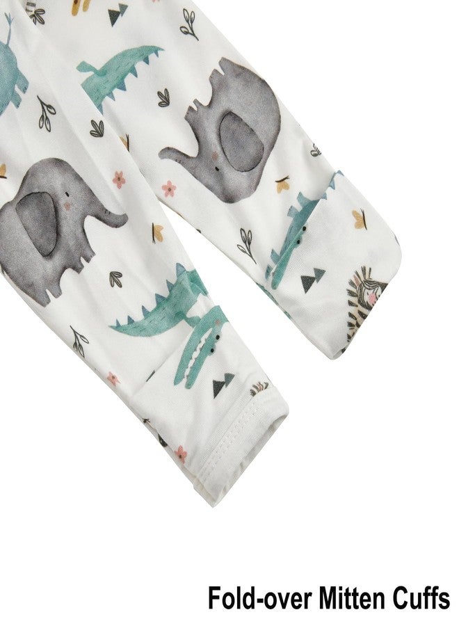 Aablexema Baby Nightgowns Rayon of Bamboo, 2Pcs Newborn Sleeper Gown with 2-way Zipper, Flip Mittens & Foot Cover(Khaki & Animal, 0-3m) - Image 4