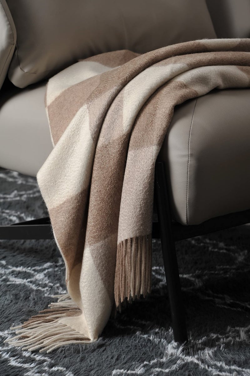 EP Mode 100% Pure Cashmere Throw Blanket for Sofa  Classic Design with Gift Box (Neutral Checkered) - Image 2