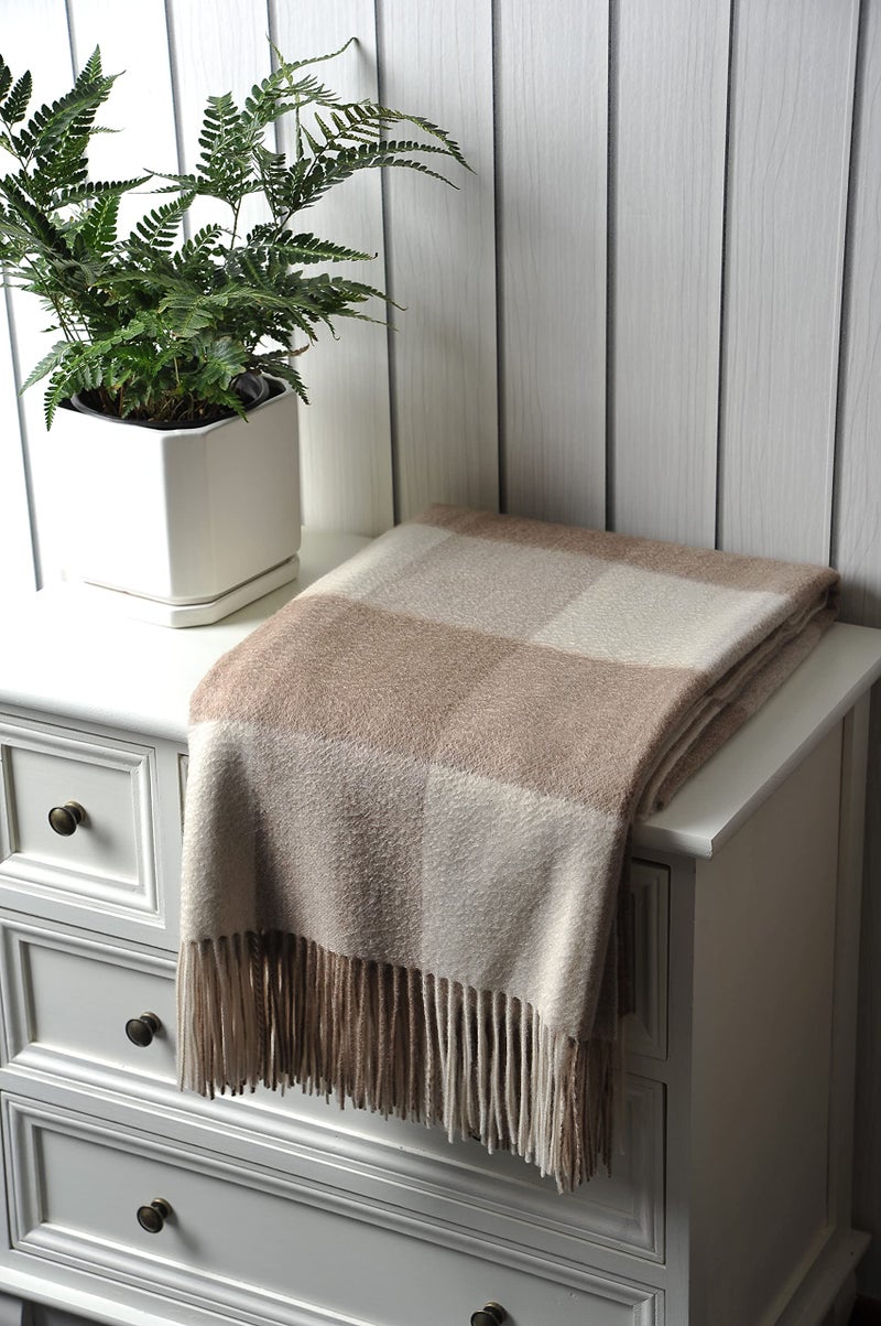 EP Mode 100% Pure Cashmere Throw Blanket for Sofa  Classic Design with Gift Box (Neutral Checkered) - Image 5