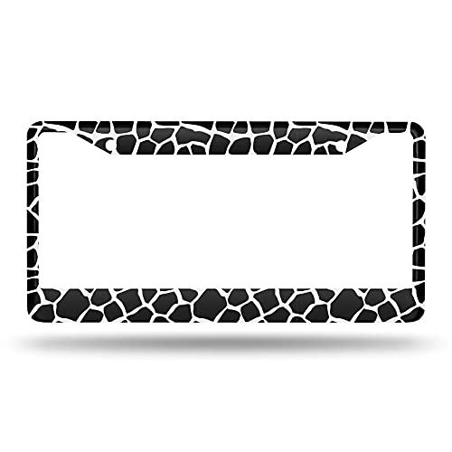 Beabes Giraffe License Plate Frame Black and White License Plate Holder African Animal Skin Pattern Car Tag Frame License Plate Cover Car Accessories 2 Holes Novelty Auto Car Tag Vanity Present - Image 2