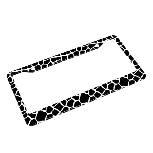 Beabes Giraffe License Plate Frame Black and White License Plate Holder African Animal Skin Pattern Car Tag Frame License Plate Cover Car Accessories 2 Holes Novelty Auto Car Tag Vanity Present - Image 4
