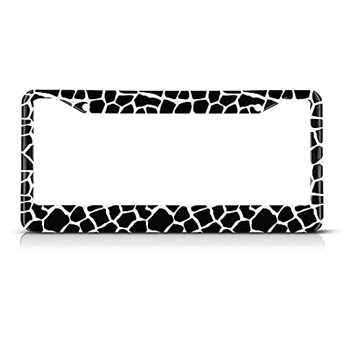 Beabes Giraffe License Plate Frame Black and White License Plate Holder African Animal Skin Pattern Car Tag Frame License Plate Cover Car Accessories 2 Holes Novelty Auto Car Tag Vanity Present - Image 1