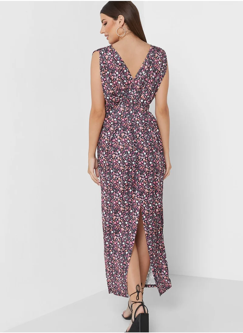 boohoo Front Slit Floral Printed Dress