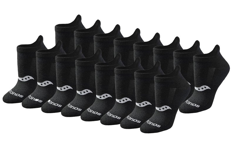 Saucony Womens RunDry Performance 8 16 Pairs Heel Tab Athletic Socks SL Black Solid 16 Pairs Medium