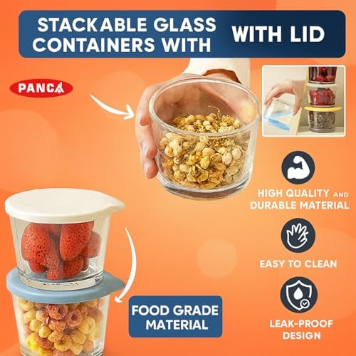PANCA Fridge Storage Containers Leak Proof Glass Jars With Lid Kitchen Storage box glass containers for Kitchen Microwave Safe Bowl Set (4) - Image 3