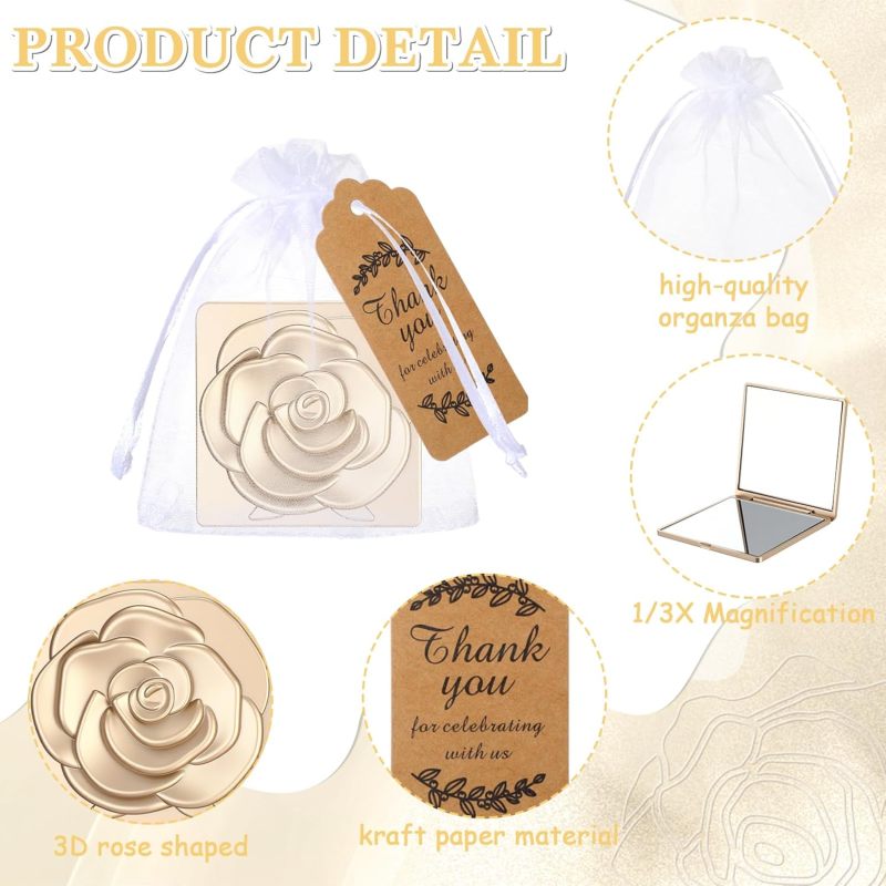 Compact Mirror Set 1 Pack Golden Portable Mirror Exquisite High-Quality Texture - Includes Satchel And Tag for Wedding Party Favors Bridal Shower Favors Bachelorette Party Favors - Image 3