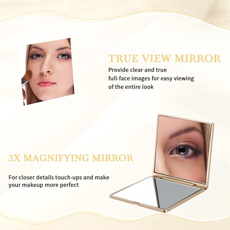 Compact Mirror Set 1 Pack Golden Portable Mirror Exquisite High-Quality Texture - Includes Satchel And Tag for Wedding Party Favors Bridal Shower Favors Bachelorette Party Favors - Image 5