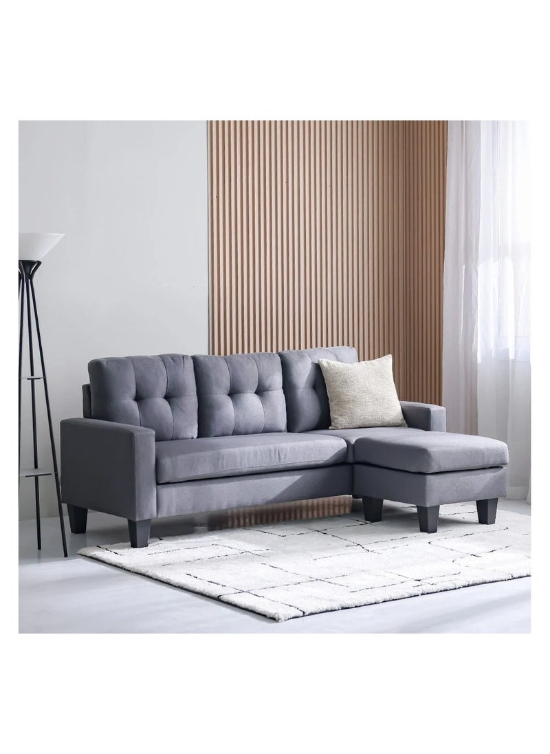 DANUBE HOME Decato Reversible Corner Fabric Sofa – Modern L-Shaped Sofa for Living Room, Apartment, Guest Room – Space-Saving Convertible Couch - Dark Grey  - Image 1