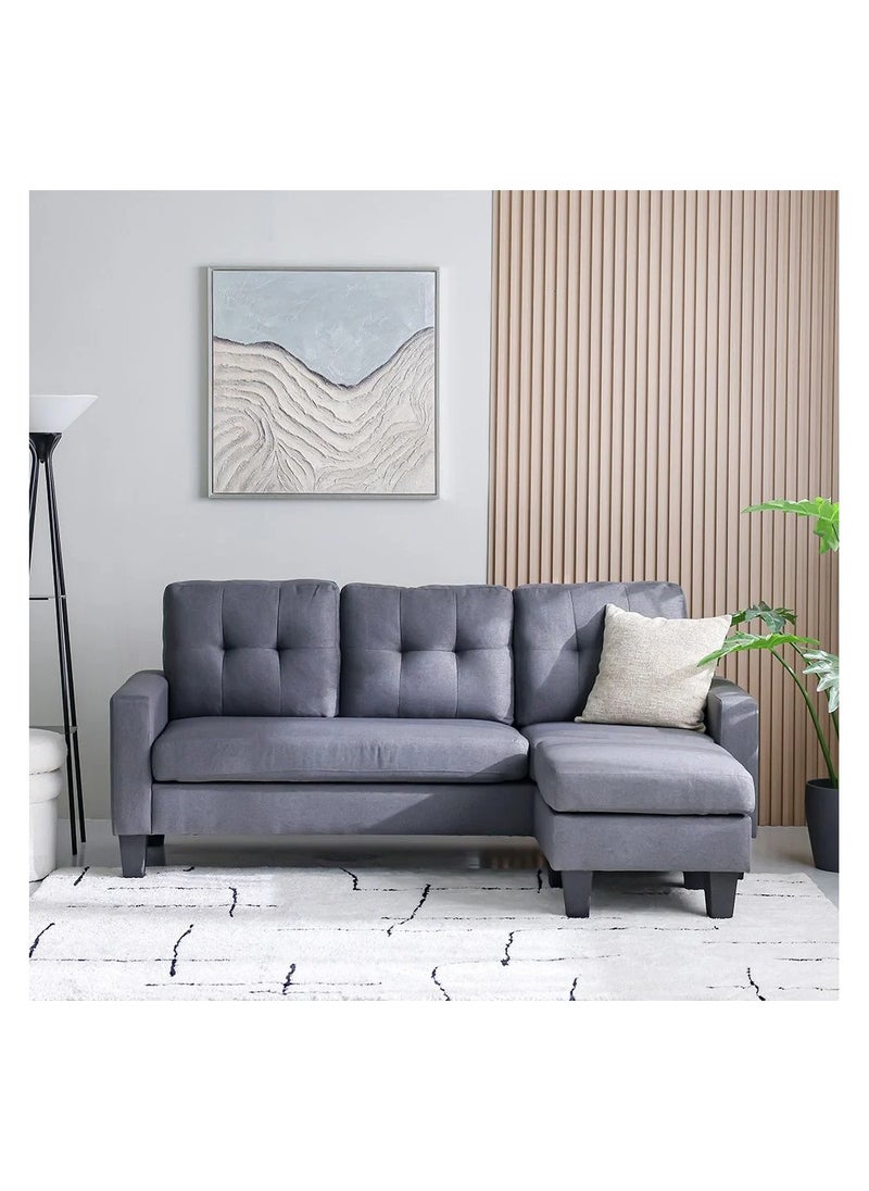 DANUBE HOME Decato Reversible Corner Fabric Sofa – Modern L-Shaped Sofa for Living Room, Apartment, Guest Room – Space-Saving Convertible Couch - Dark Grey  - Image 4
