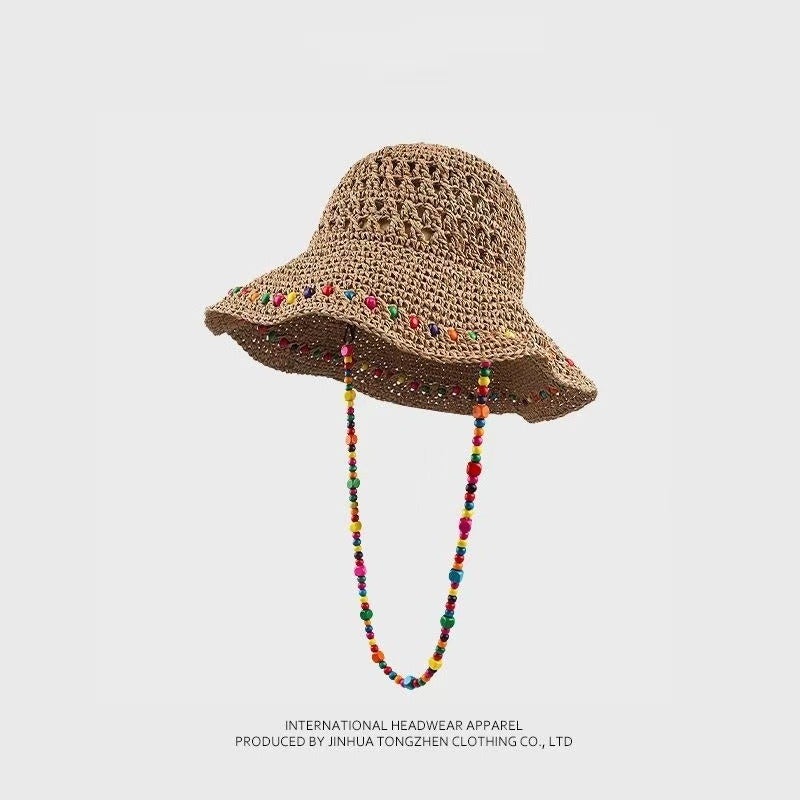 New French Flat Top Hat for Women - Large Size Beach Holiday Sun Hat with Wide Brim