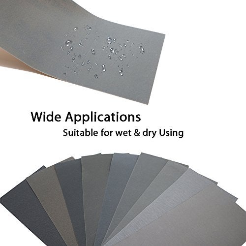 BAISDY 45Pcs Wet Dry Sandpaper, 400/600/ 800/1000/ 1200/1500/ 2000/2500/ 3000 Grit Assorted Sanding Sheets for Automotive Polishing, Metal Sanding, Wood Furniture Finishing, 9 x 3.6 Inch by BAISDY - Image 4