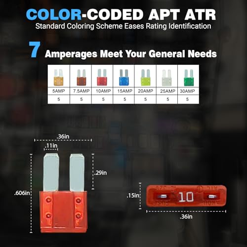 AKOSN Micro2 (Dual Blade) / APT, ATR/Car Fuse Assortment Kit, 35 Pieces, M2 Automotive Blade Fuse, 7 Current Ratings - 5A/ 7.5A/ 10A/ 15A/ 20A/ 25A/ 30A. - Image 2