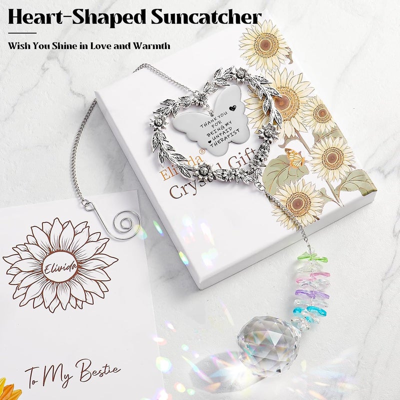 Elivida Bestie Suncatcher, Friendship Gift for Women, Best Friend Birthday Crystal Rainbow Maker, Personalized Thank You Gift for BFF, Heart-Shaped Crystal Window Hanging Ornament for Girls - Image 2