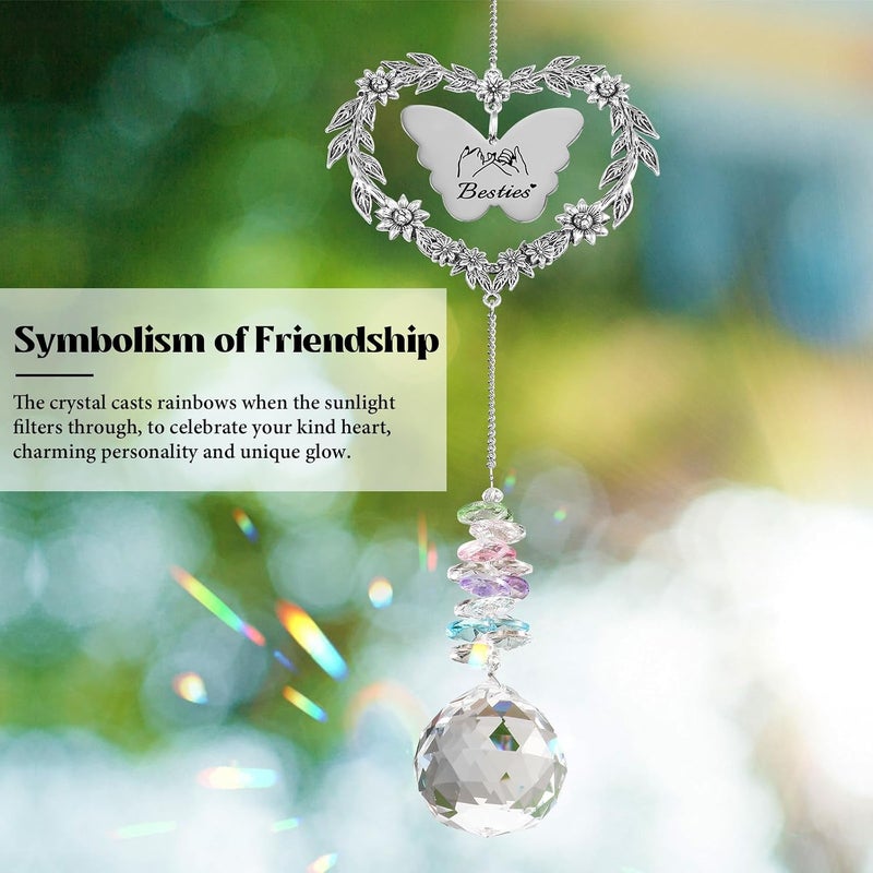 Elivida Bestie Suncatcher, Friendship Gift for Women, Best Friend Birthday Crystal Rainbow Maker, Personalized Thank You Gift for BFF, Heart-Shaped Crystal Window Hanging Ornament for Girls - Image 5