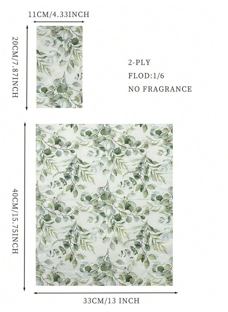 20Pcs Green Leaves Eucalyptus Paper Paper Napkins - Guest Disposable Hand Towels for Bathroom, Bridal and Baby Shower, Tea Party, Garden Party, Birthday Party - 4.3 x 7.9 In - Image 4