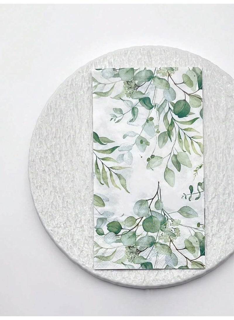 20Pcs Green Leaves Eucalyptus Paper Paper Napkins - Guest Disposable Hand Towels for Bathroom, Bridal and Baby Shower, Tea Party, Garden Party, Birthday Party - 4.3 x 7.9 In - Image 1