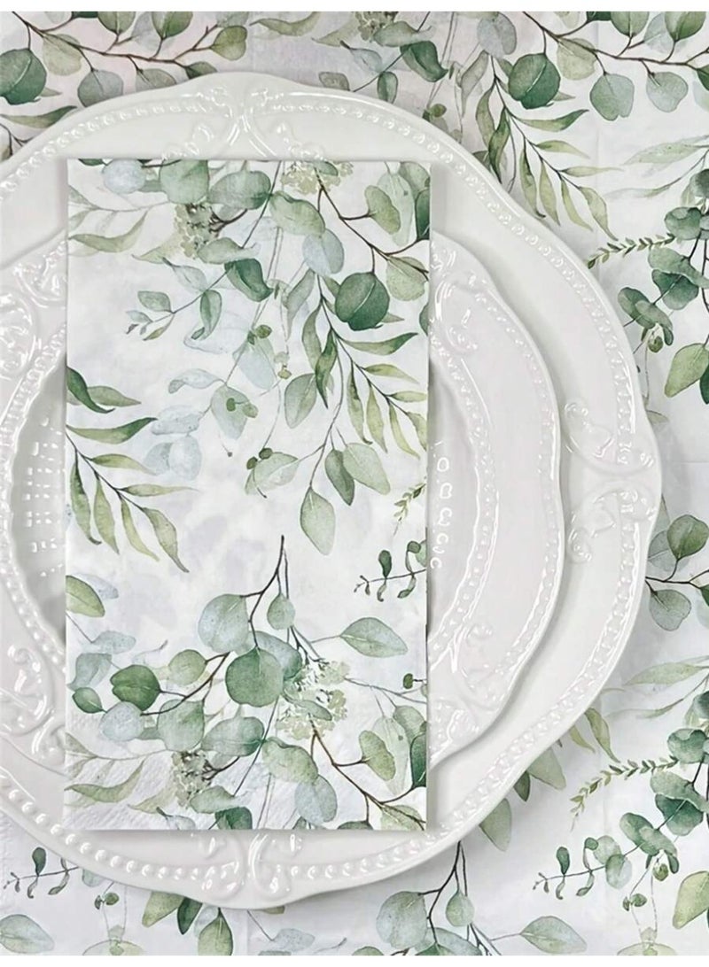 20Pcs Green Leaves Eucalyptus Paper Paper Napkins - Guest Disposable Hand Towels for Bathroom, Bridal and Baby Shower, Tea Party, Garden Party, Birthday Party - 4.3 x 7.9 In - Image 3