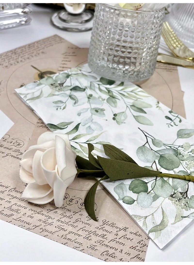 20Pcs Green Leaves Eucalyptus Paper Paper Napkins - Guest Disposable Hand Towels for Bathroom, Bridal and Baby Shower, Tea Party, Garden Party, Birthday Party - 4.3 x 7.9 In - Image 2