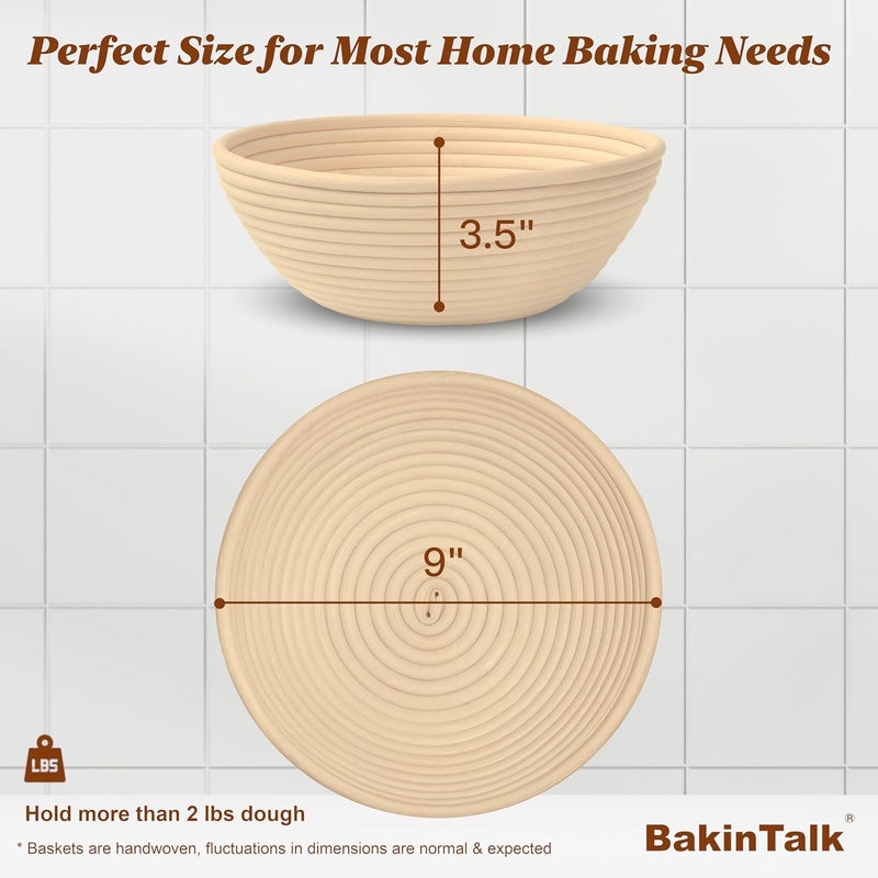 BakeCraft Rattan Banneton Set - 2x 9-inch Round Sourdough Proofing Baskets with Linen Liner, Handmade Indonesian Natural Rattan Dough Rising Bowls - Image 4