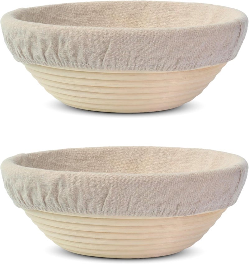 BakeCraft Rattan Banneton Set - 2x 9-inch Round Sourdough Proofing Baskets with Linen Liner, Handmade Indonesian Natural Rattan Dough Rising Bowls - Image 2