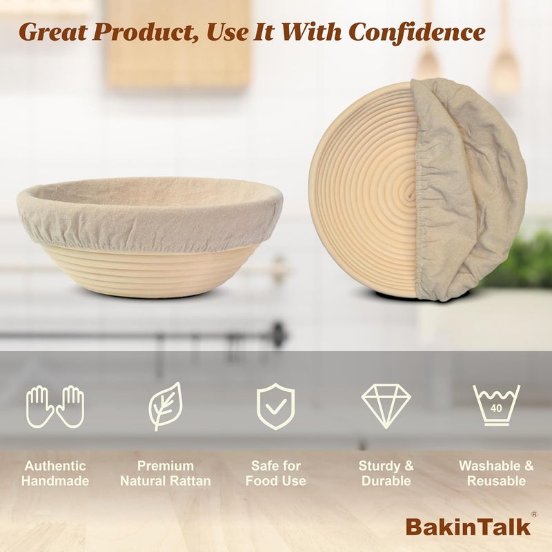 BakeCraft Rattan Banneton Set - 2x 9-inch Round Sourdough Proofing Baskets with Linen Liner, Handmade Indonesian Natural Rattan Dough Rising Bowls - Image 5