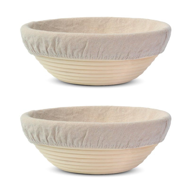 BakeCraft Rattan Banneton Set - 2x 9-inch Round Sourdough Proofing Baskets with Linen Liner, Handmade Indonesian Natural Rattan Dough Rising Bowls - Image 1