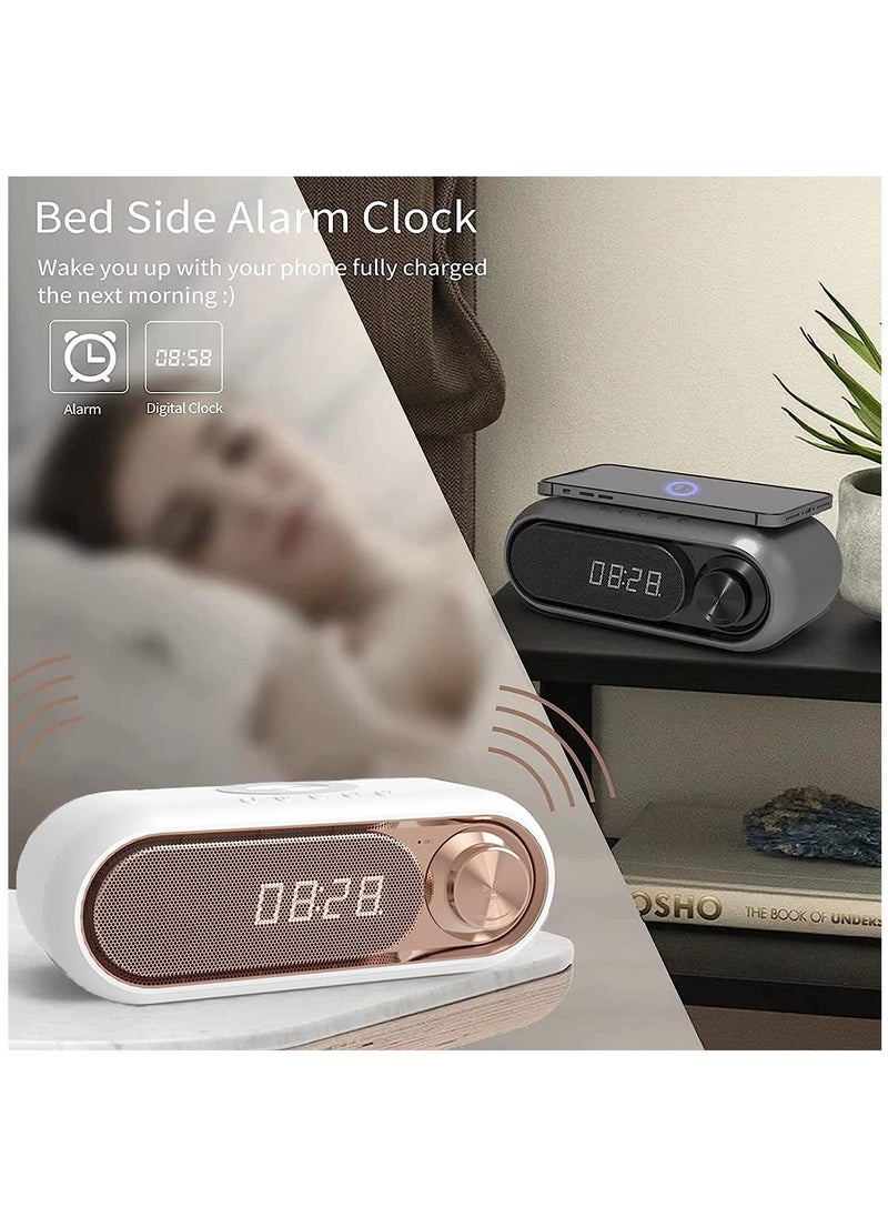 Digital Alarm Clock with Wireless Charging FM Radio Bluetooth Speaker with QI Wireless Charger LED Alarm Clock