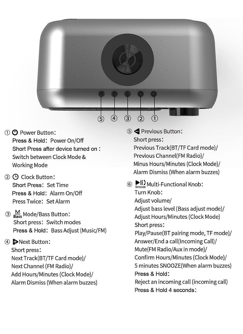 Digital Alarm Clock with Wireless Charging FM Radio Bluetooth Speaker with QI Wireless Charger LED Alarm Clock