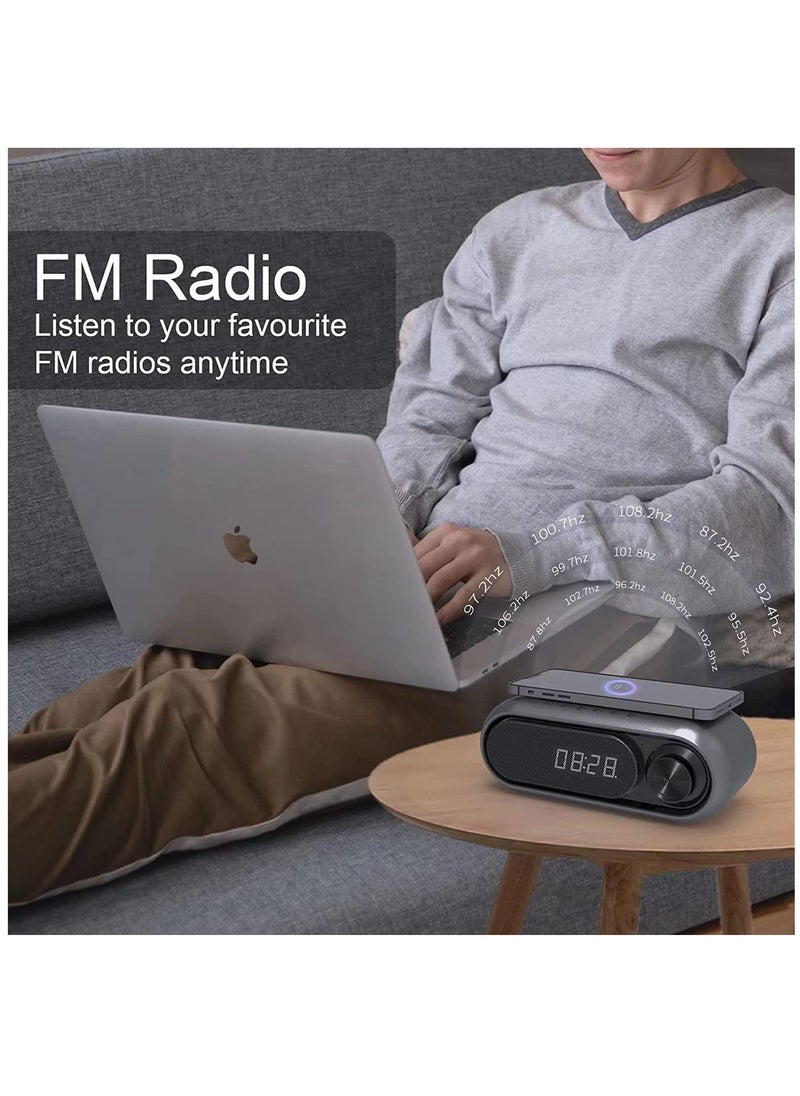 Digital Alarm Clock with Wireless Charging FM Radio Bluetooth Speaker with QI Wireless Charger LED Alarm Clock