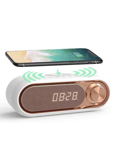 Digital Alarm Clock with Wireless Charging FM Radio Bluetooth Speaker with QI Wireless Charger LED Alarm Clock