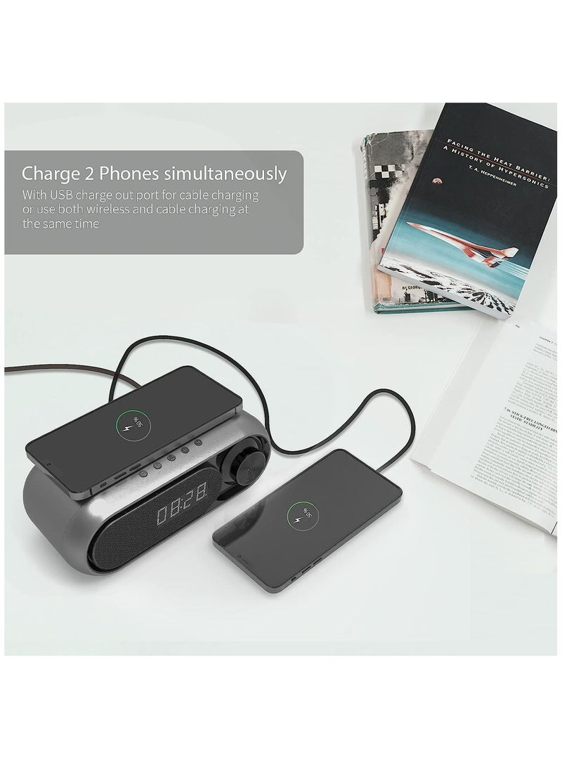 Digital Alarm Clock with Wireless Charging FM Radio Bluetooth Speaker with QI Wireless Charger LED Alarm Clock