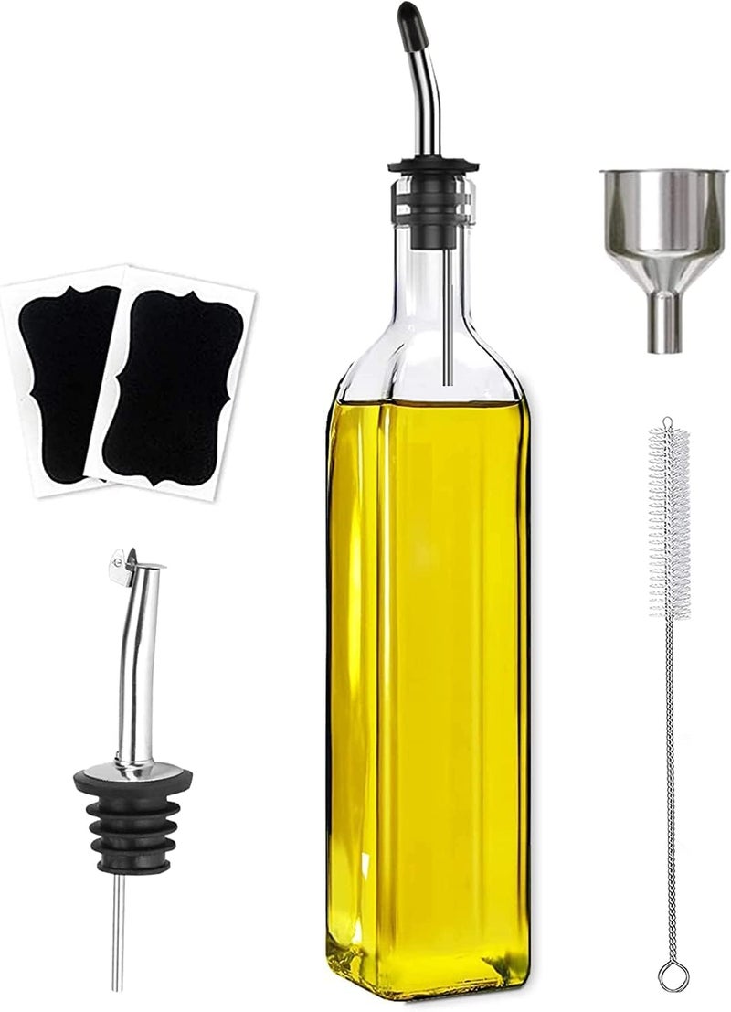 Leaflai Olive Oil Dispenser Bottle, 1 Pcs Glass Olive Oil Dispenser and Vinegar Dispenser Set with 2 Stainless Steel Pourers, 2 Labels,1 Brush and 1 Funnel Oil Bottles for Kitchen (500ml) - Image 1
