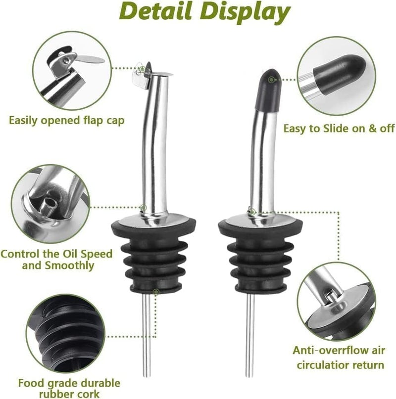 Leaflai Olive Oil Dispenser Bottle, 1 Pcs Glass Olive Oil Dispenser and Vinegar Dispenser Set with 2 Stainless Steel Pourers, 2 Labels,1 Brush and 1 Funnel Oil Bottles for Kitchen (500ml) - Image 4