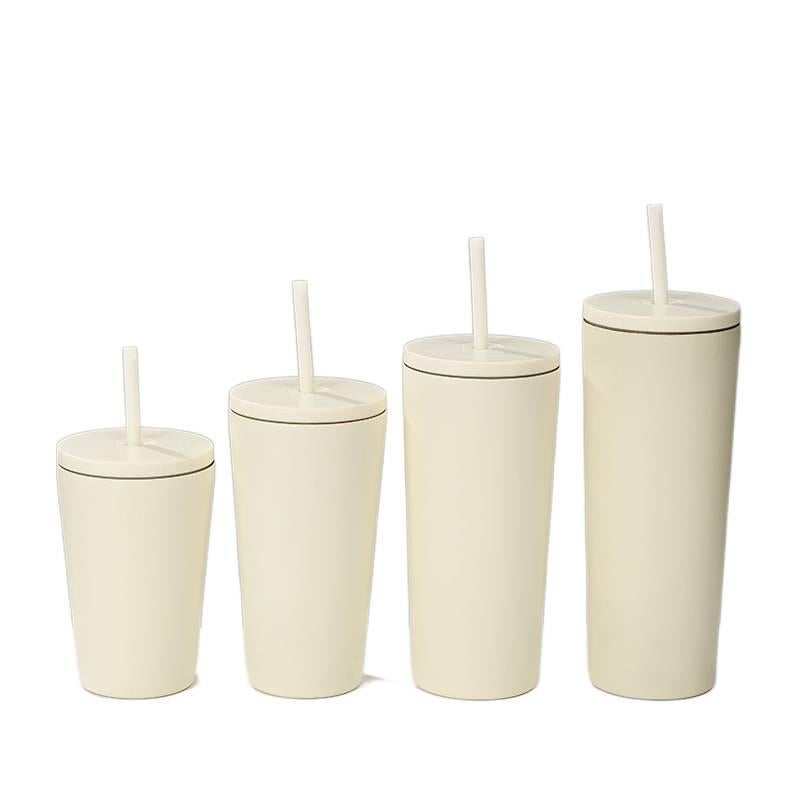 24 oz Stainless Steel Coffee Mug with Straw Top and Cup Holder Friendly - Image 1