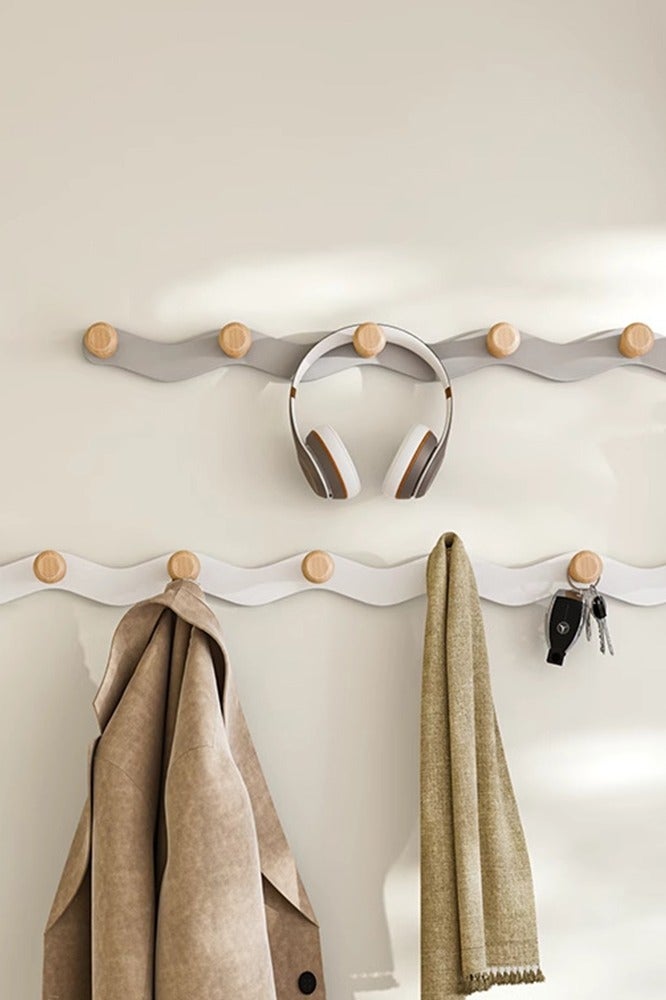 لا حفرة خشبية ذاتية اللصق موجة قماش خطاف غرفة النوم المعيشة مدخل الجدار معلقة قبعة مفتاح تخزين رف خلف الباب - Image 2