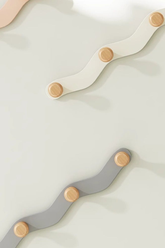 لا حفرة خشبية ذاتية اللصق موجة قماش خطاف غرفة النوم المعيشة مدخل الجدار معلقة قبعة مفتاح تخزين رف خلف الباب - Image 3